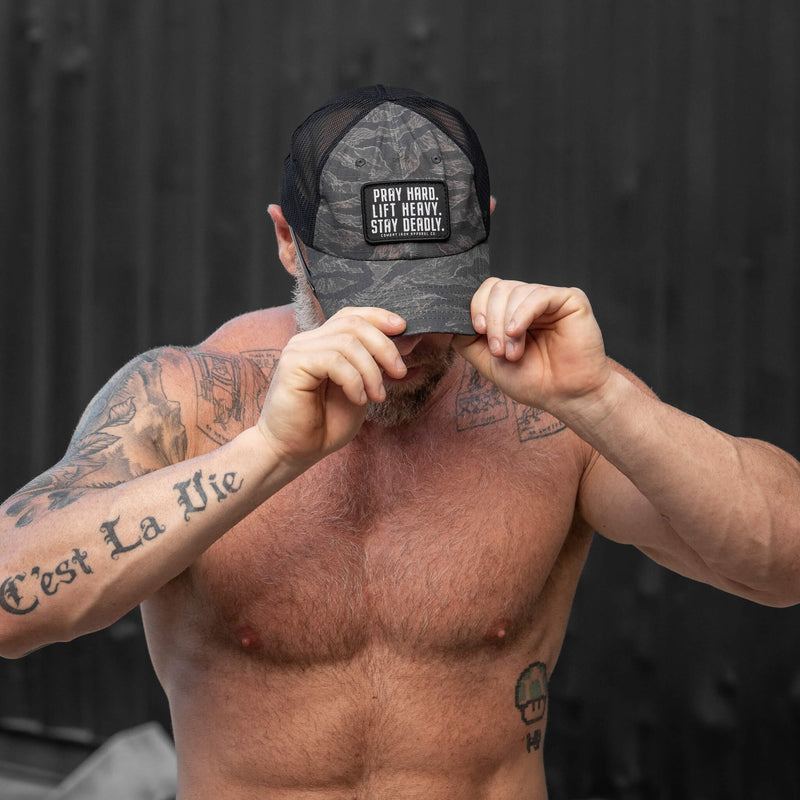 Load image into Gallery viewer, Pray Hard. Lift Heavy. Stay Deadly. Patch Tactical Ripstop Mesh Snapback Hat
