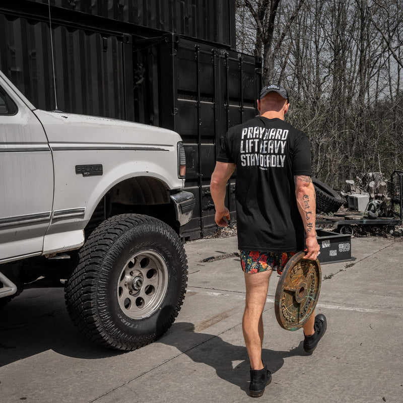 Load image into Gallery viewer, Pray Hard. Lift Heavy. Stay Deadly. V2 Men's T-Shirt
