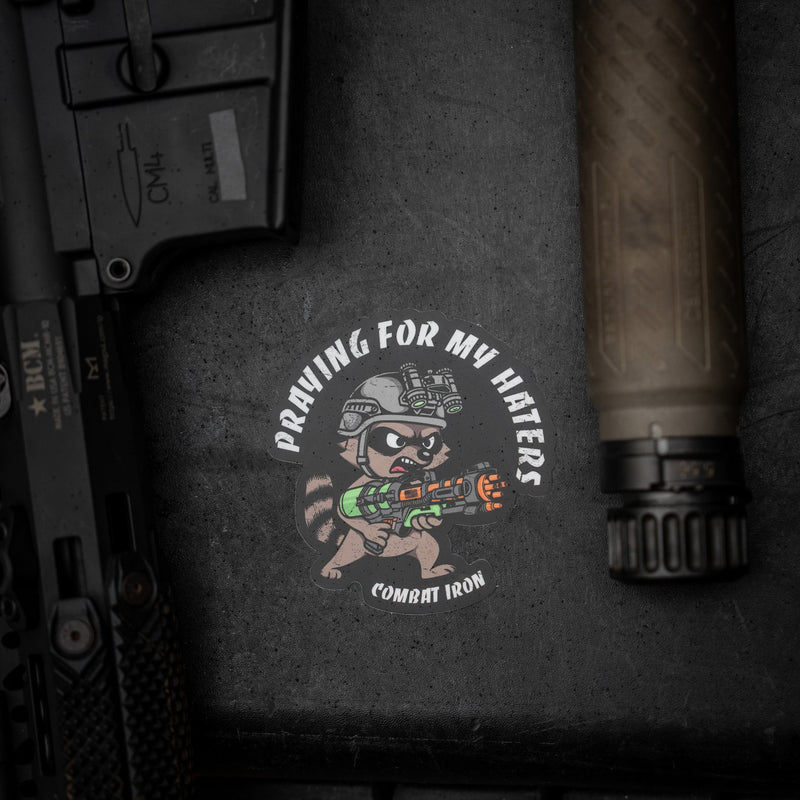 Load image into Gallery viewer, Prayin' for my haters Racoon Decal
