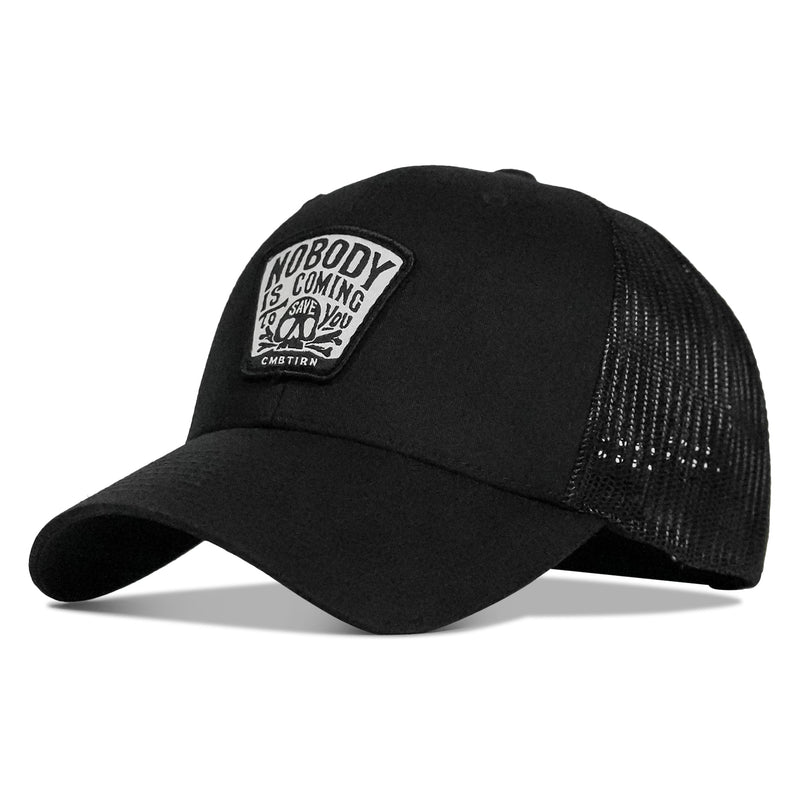 Load image into Gallery viewer, Nobody Is Coming To Save You Skull Patch Snapback Hat
