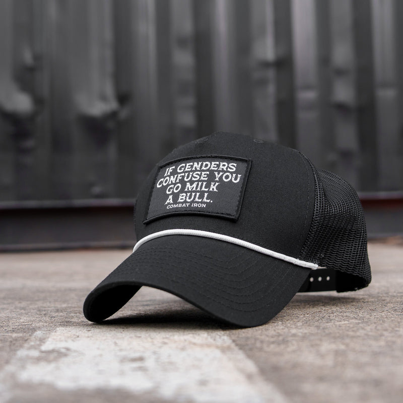 Load image into Gallery viewer, If Gender Confuses You Go Milk A Bull Patch Rope Snapback Hat
