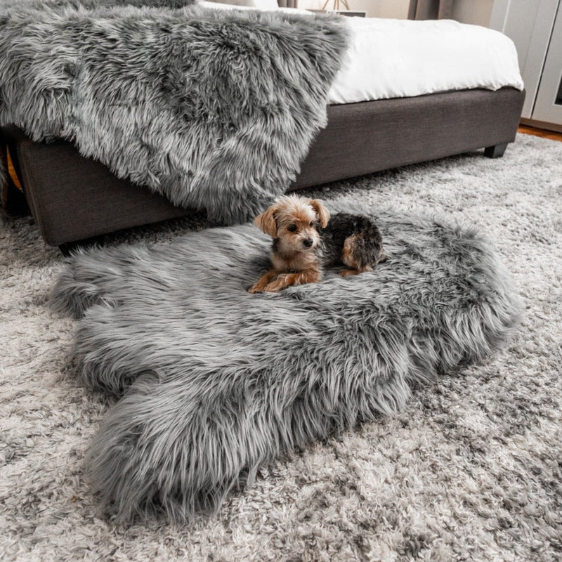 Load image into Gallery viewer, PupRug by Paw.com® Faux Fur Orthopedic Dog Bed - Curve Charcoal Grey
