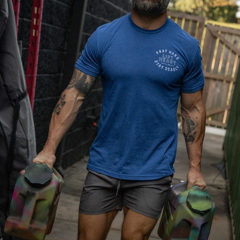 Load image into Gallery viewer, Pray Hard. Lift Heavy. Stay Deadly. Men's T-Shirt
