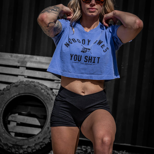 Nobody Owes You Shit Skull Women's Crop Heavyweight Tee