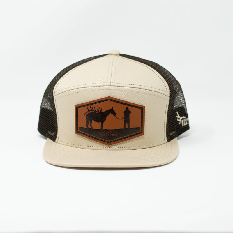 Load image into Gallery viewer, Khaki “Packout” Trucker Hat – Hand-Drawn Original Logo | Western Hunting Hat | Westrek
