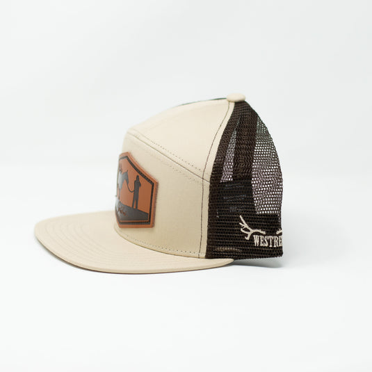 Khaki “Packout” Trucker Hat – Hand-Drawn Original Logo | Western Hunting Hat | Westrek