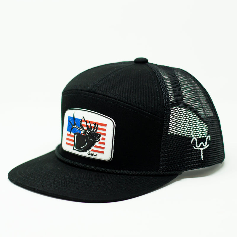 Load image into Gallery viewer, Rubber Patch Elk Trucker Hat – Western Hunting Hat | USA Pride | Westrek
