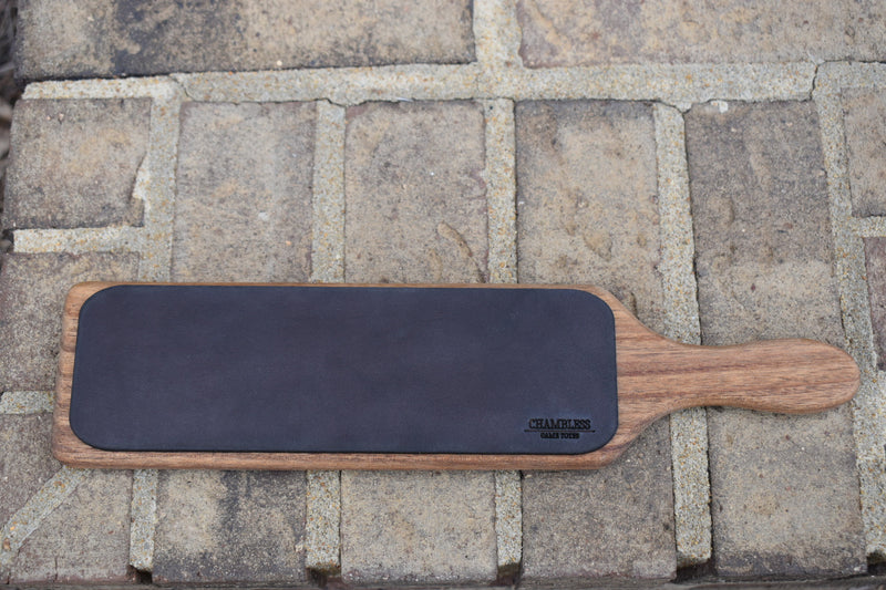 Load image into Gallery viewer, Leather Stropping Block - Solid Oak &amp; English Bridle Leather for Hunting Knives
