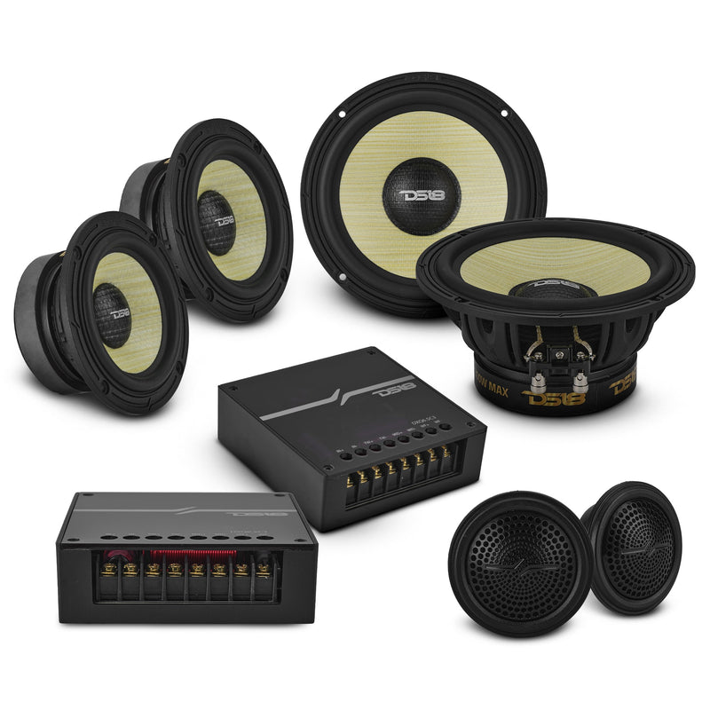 Load image into Gallery viewer, DXQ 6.5" 3-Way Component Speaker Set with Yellow Straw + Composite Foam Cone | 150W RMS 4-Ohm
