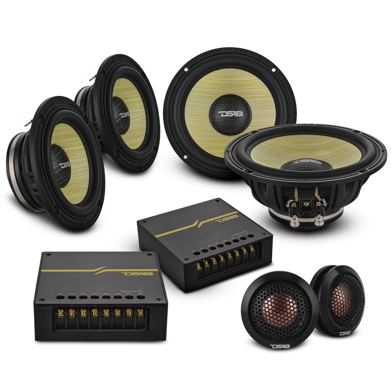 Load image into Gallery viewer, DXQ 6.5&quot; 3-Way Component Speaker Set with Neodymium Magnet and Yellow Straw + Composite Foam Cone | | 180W RMS 4-Ohm
