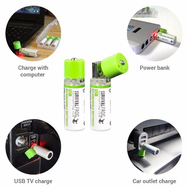 Load image into Gallery viewer, USB Rechargeable AA Batteries w/4-port USB Charger

