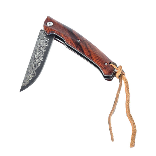 Damascus Steel EDC Folder Wood Handle Smooth Action 3.875" Blade
