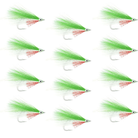 Lefty's Deceiver Saltwater Streamer Fly - Green/White - 12 Flies - Size 1/0