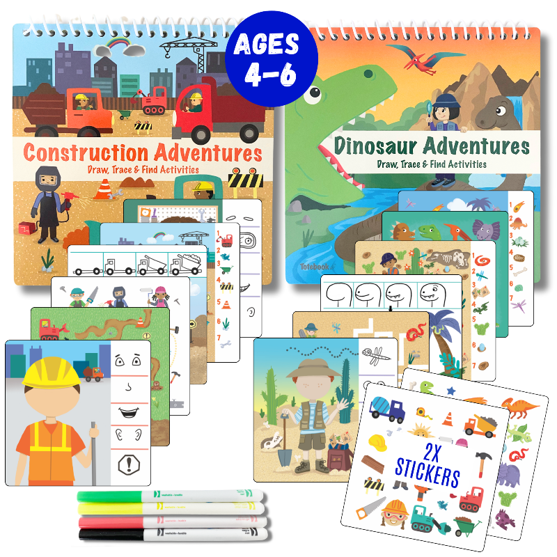 Load image into Gallery viewer, Small 7" Dry Erase Activity Book (incl. 2 Washable Markers &amp; Reusable Stickers)
