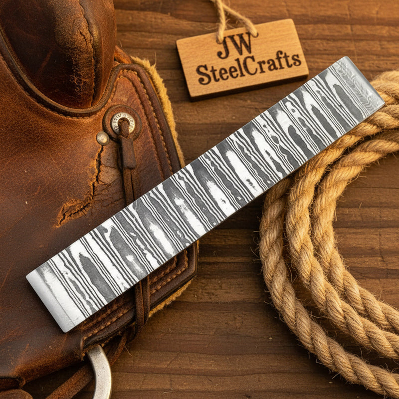 Load image into Gallery viewer, Ranchland Ladder Billet Bar 12" Handmade Ladder Pattern Damascus
