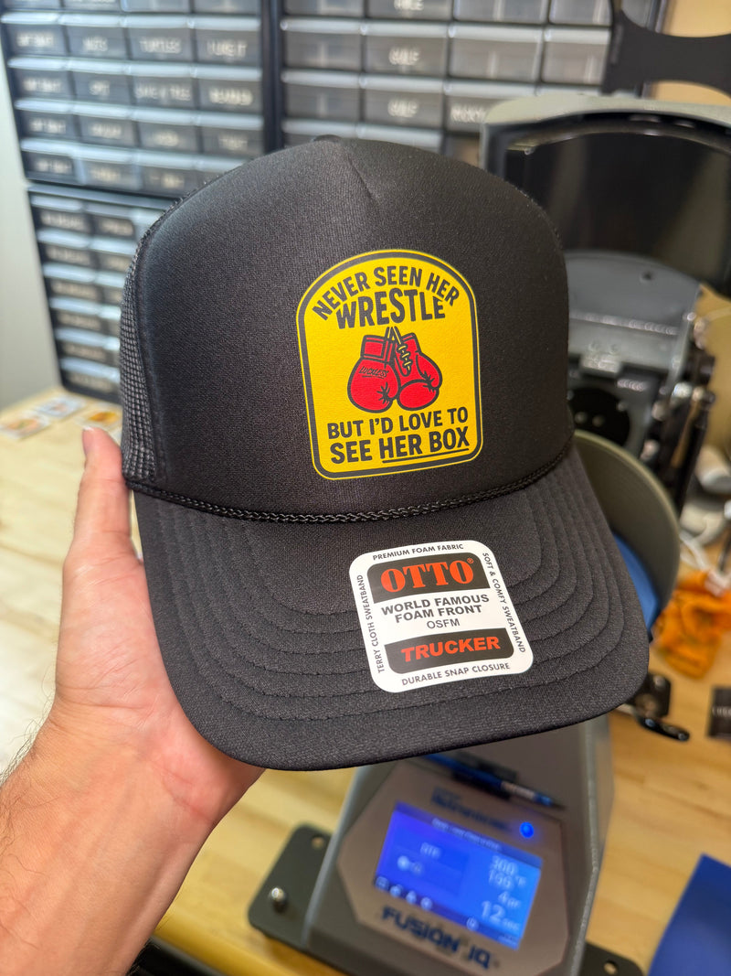 Load image into Gallery viewer, Love to See Her Box Trucker Hat
