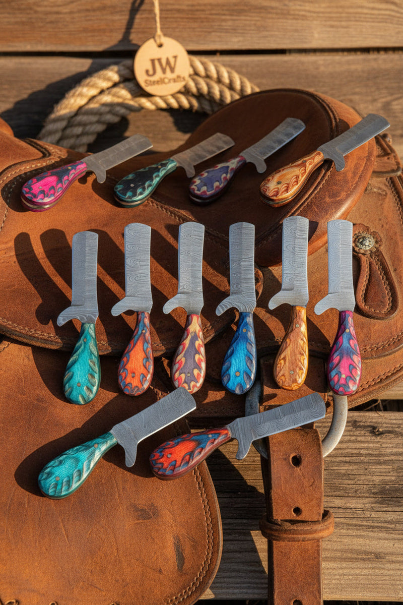 Load image into Gallery viewer, Rainbow Ridge Bull Cutter Set of 5 Handmade High Carbon Steel 7 inches
