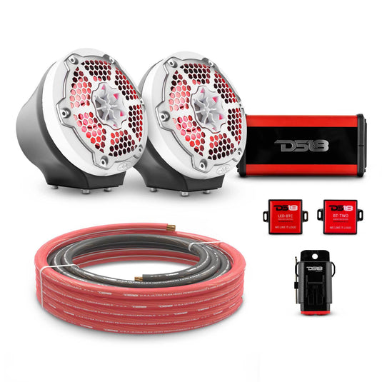 6.5" Loaded Flat Mount Speaker Pods with Amplifier, Installation Kit and RGB LED Lights, Package for Can-Am Spyder & Ryker