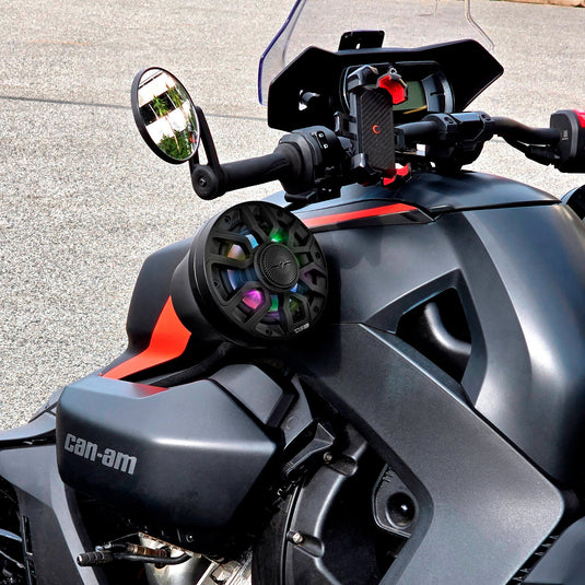 6.5" Loaded Flat Mount Speaker Pods with Amplifier, Installation Kit and Digital LED Lights, Package for Can-Am Spyder & Ryker