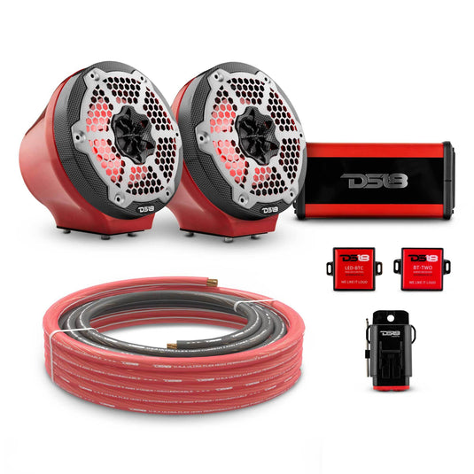 6.5" Loaded Flat Mount Speaker Pods with Amplifier, Installation Kit and RGB LED Lights, Package for Can-Am Spyder & Ryker