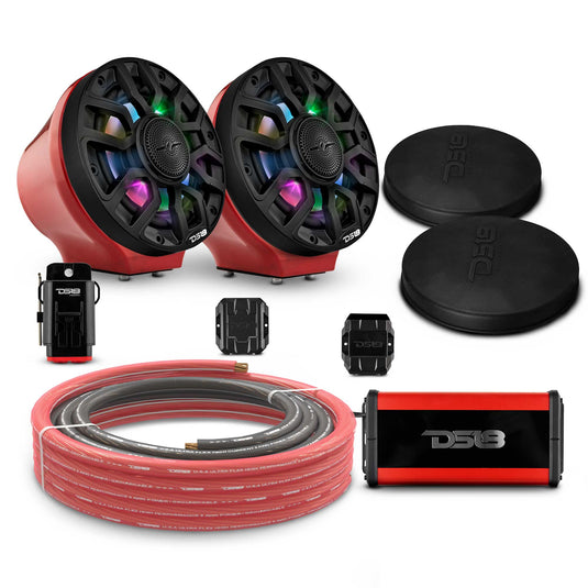 6.5" Loaded Flat Mount Speaker Pods with Amplifier, Installation Kit and Digital LED Lights, Package for Can-Am Spyder & Ryker