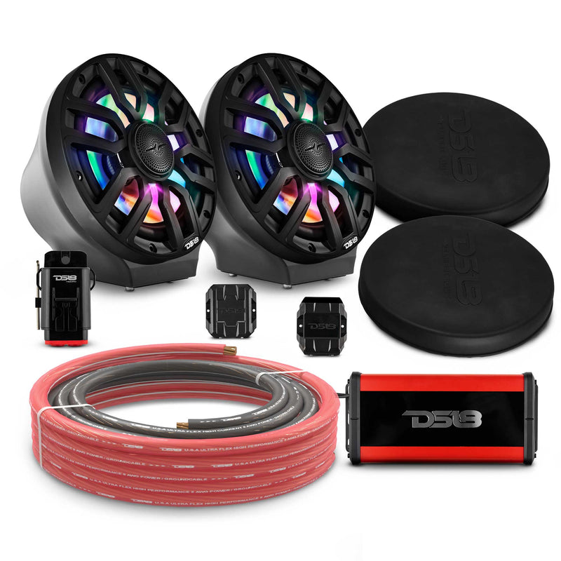 Load image into Gallery viewer, 8&quot; Loaded Flat Mount Speaker Pods with Amplifier, Installation Kit and Digital LED Lights, Package for Can-Am Spyder &amp; Ryker
