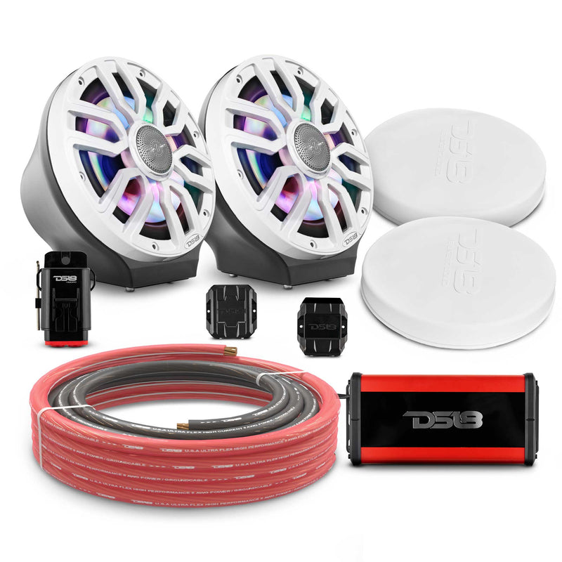 Load image into Gallery viewer, 8&quot; Loaded Flat Mount Speaker Pods with Amplifier, Installation Kit and Digital LED Lights, Package for Can-Am Spyder &amp; Ryker
