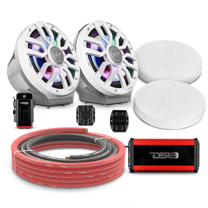 Load image into Gallery viewer, 8&quot; Loaded Flat Mount Speaker Pods with Amplifier, Installation Kit and Digital LED Lights, Package for Can-Am Spyder &amp; Ryker
