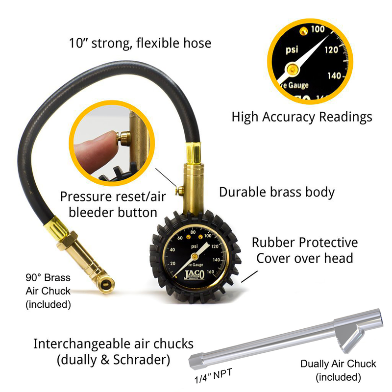 Load image into Gallery viewer, EliteProPlus™ Tire Pressure Gauge with Dually Air Chuck - 160 PSI
