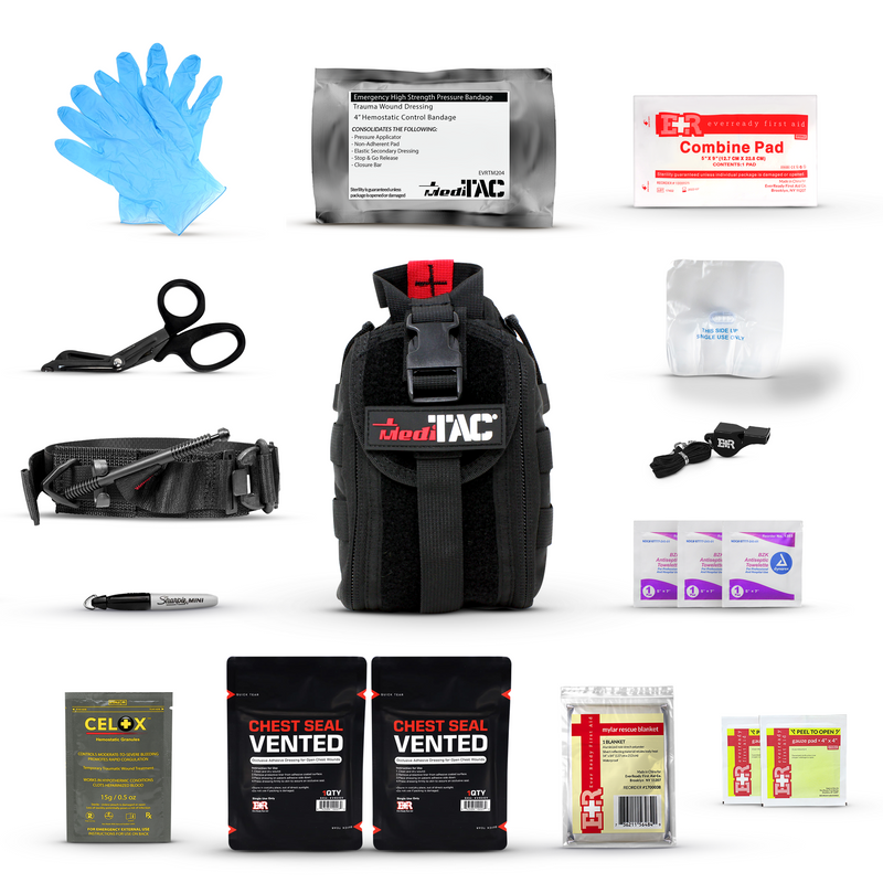 Load image into Gallery viewer, Premium Tactical IFAK Kit w Rip-Away Velcro, SOF Tourniquet &amp; CELOX
