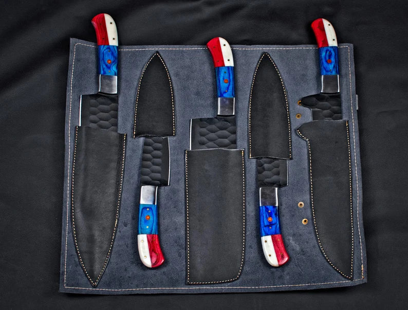 Load image into Gallery viewer, Custom Hand Forged Carbon Steel Chef’s Knife Set – 5 PCS BBQ &amp; Kitchen Knives | Best Anniversary Gift for Him
