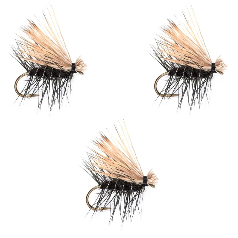 Load image into Gallery viewer, 3 Pack Black Elk Hair Caddis Classic Trout Dry Flies Size 12

