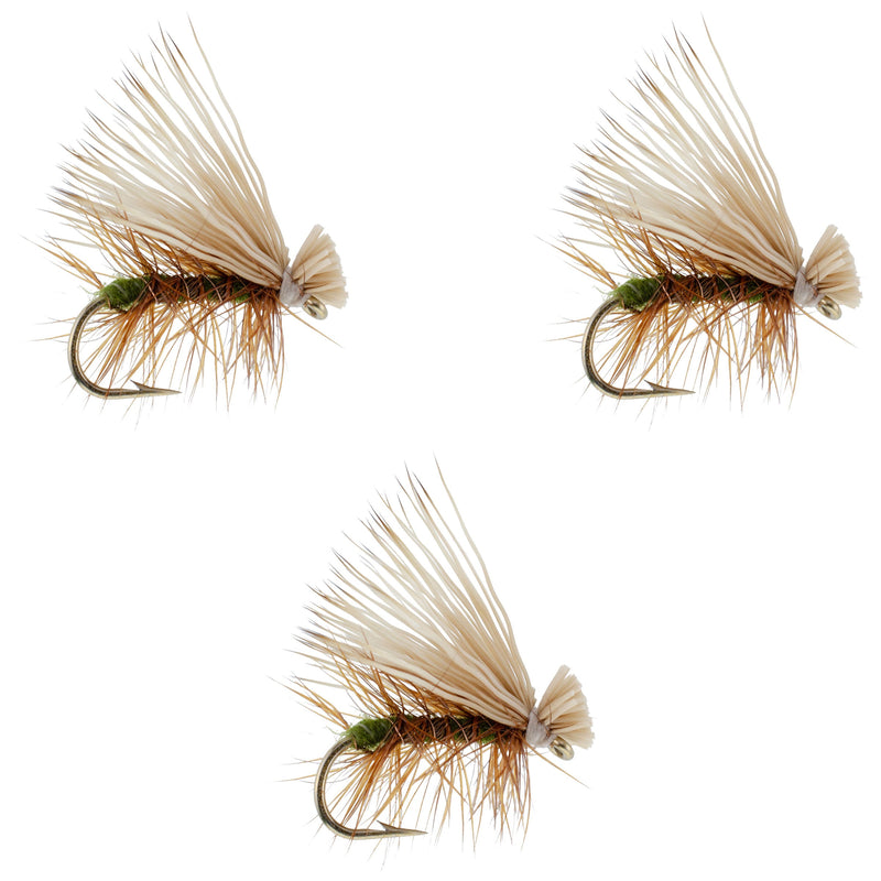 Load image into Gallery viewer, 3 Pack Olive Elk Hair Caddis Classic Trout Dry Fly - Hook Size 16
