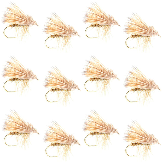 Barbless Yellow Elk Hair Caddis Classic Trout Dry Flies 1 Dozen Flies Size 16