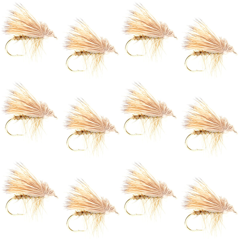 Load image into Gallery viewer, Barbless Yellow Elk Hair Caddis Classic Trout Dry Flies 1 Dozen Flies Size 14
