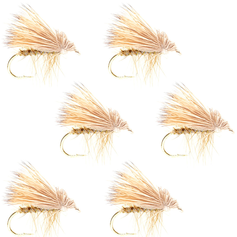 Load image into Gallery viewer, Barbless Yellow Elk Hair Caddis Classic Trout Dry Flies 6 Flies Size 12
