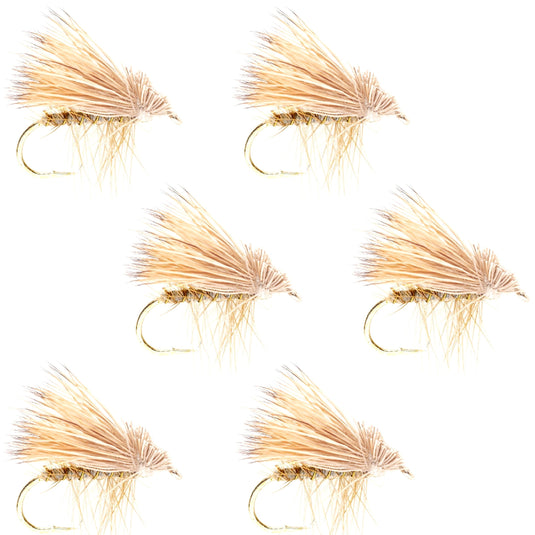 Barbless Yellow Elk Hair Caddis Classic Trout Dry Flies 6 Flies Size 14