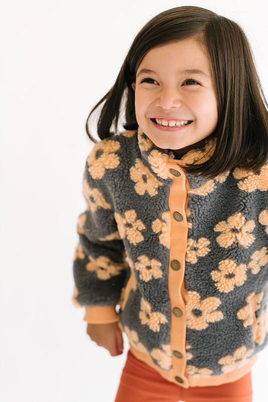 Flower Power Fleece Jacket in Melon