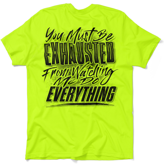 Exhausted - Safety Yellow Pocket T-Shirt