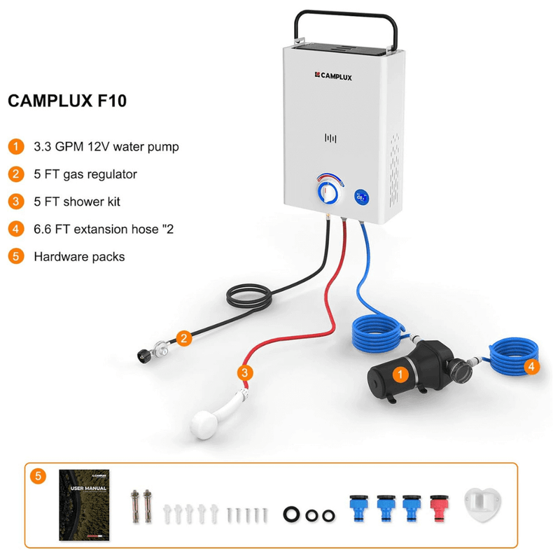 Load image into Gallery viewer, Camplux First F10 Pro LPG Camping Water Heater Pump Kit
