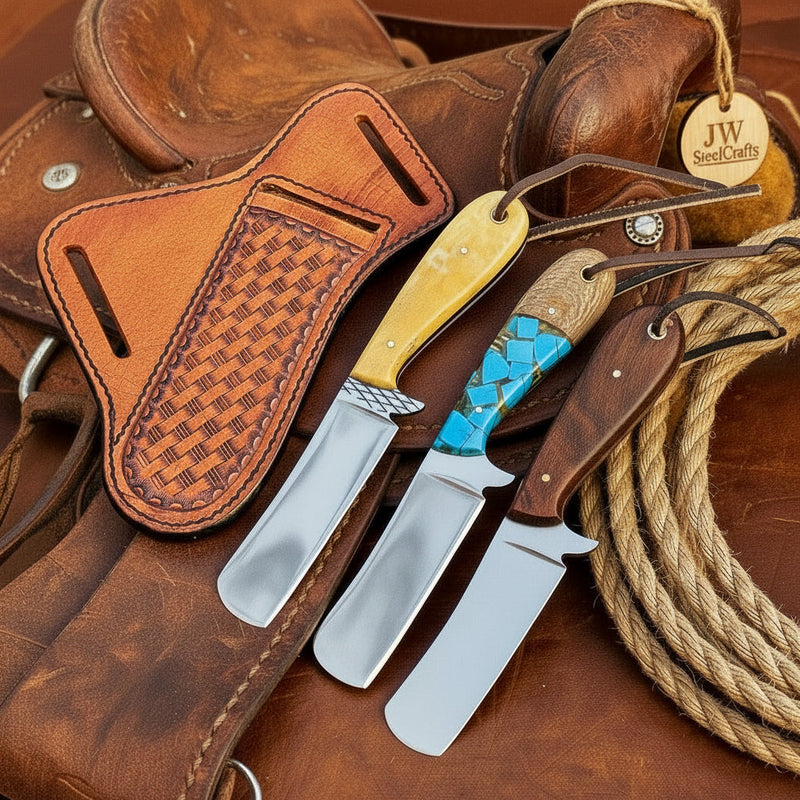 Load image into Gallery viewer, Trailhand Bull Cutter Trio Knife 7" Handmade High Carbon Set of 3
