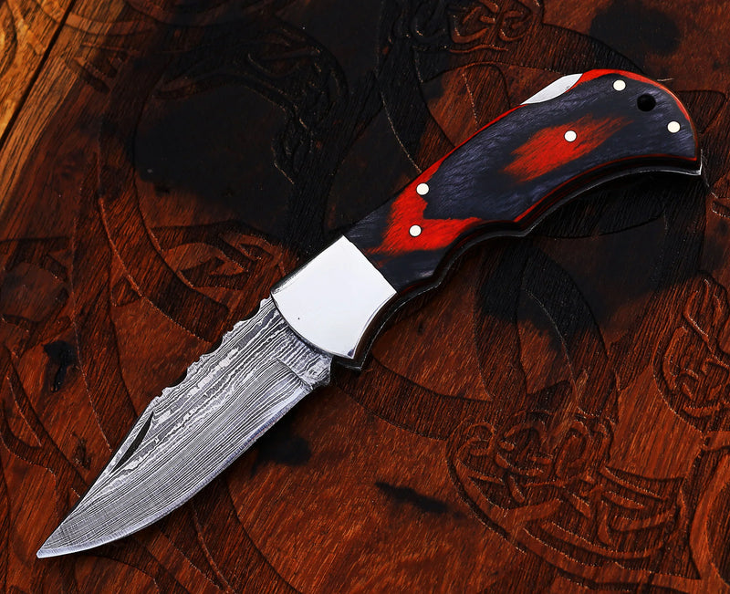 Load image into Gallery viewer, Personalized Damascus Steel Pocket Knife with Damascus Folding Knife - Custom Valentines Day Gift Knife for Husband
