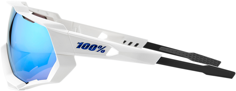 Load image into Gallery viewer, 100% Speedtrap Sunglasses - White - Blue Mirror 60012-00003
