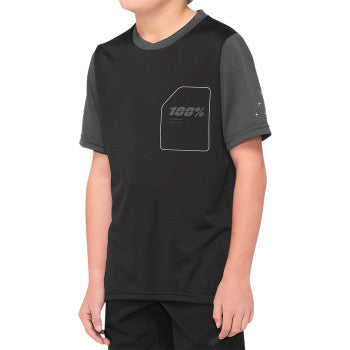 Load image into Gallery viewer, 100% Youth Ridecamp Jersey - Short-Sleeve - Black/Charcoal - Large 40031-00002
