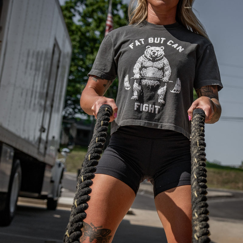 Load image into Gallery viewer, Fat But Can Fight Women's Crop Heavyweight Tee
