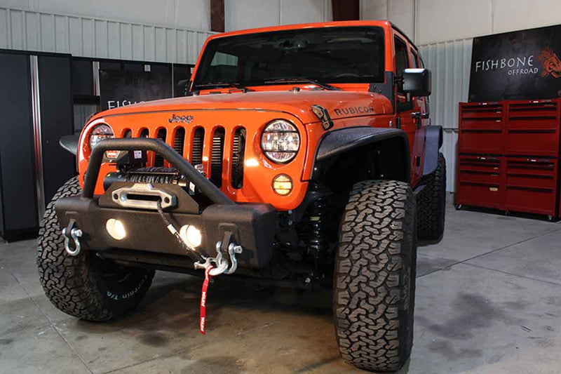Load image into Gallery viewer, Fishbone Offroad Stubby Winch Bumper with Tube Guard for 2007-2018 Jeep Wrangler FB22001
