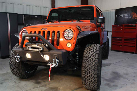 Fishbone Offroad Stubby Winch Bumper with Tube Guard for 2007-2018 Jeep Wrangler FB22001