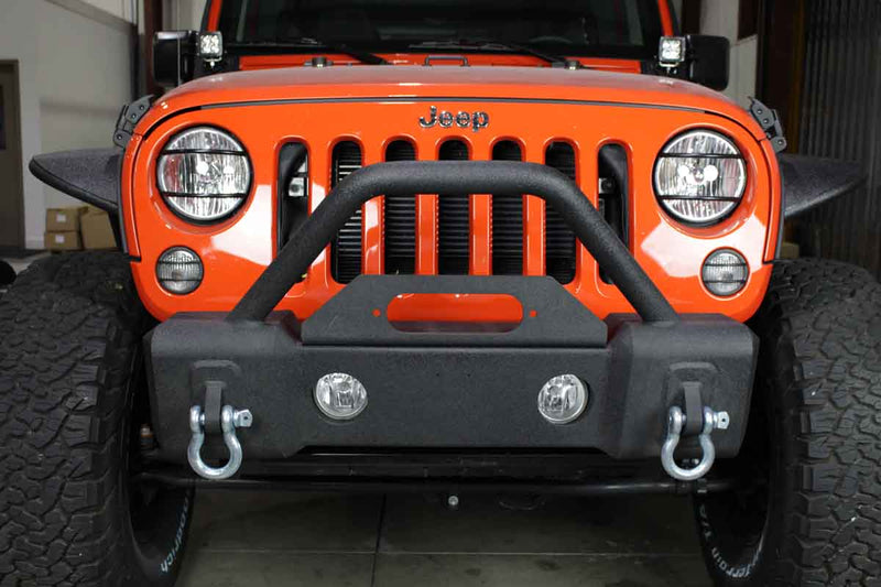 Load image into Gallery viewer, Fishbone Offroad Stubby Winch Bumper with Tube Guard for 2007-2018 Jeep Wrangler FB22001
