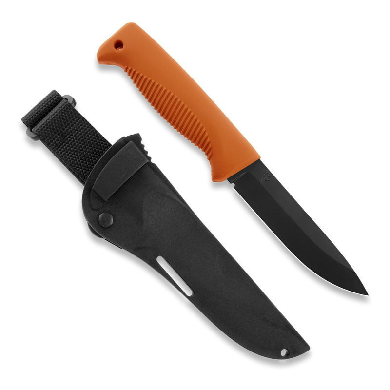 Load image into Gallery viewer, Peltonen M07 Ranger Puukko Black Cerakote Orange Handle FJP137
