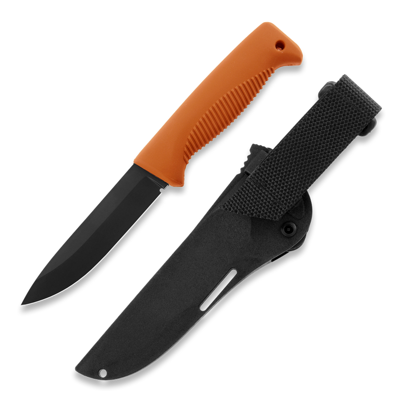 Load image into Gallery viewer, Peltonen M07 Ranger Puukko Black Cerakote Orange Handle FJP137
